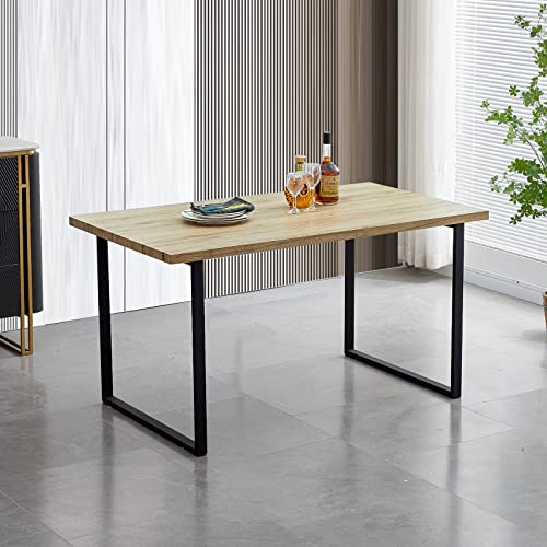 CLIPOP Rectangular Wooden Dining Table 140 cm Oak Effect Kitchen Table with Sturdy Metal Legs for 4-6 People Dining Room and Kitchen - Image 7