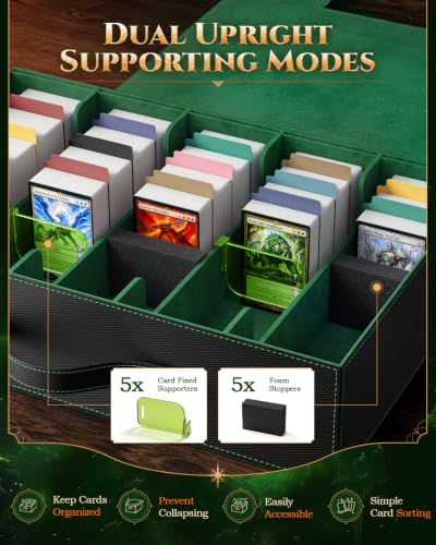 Image of MoKo Trading Card Storage Box for MTG, 3900+Capacity, Black Green | Card box with Dice Tray, Commander Display & Handle, Top Loaders Organizer Case, For Magic Game, TCG PTCG Sport Cards