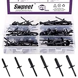 Swpeet Lot de 120 Rivets Pop universels en Nylon Noir de 6 Tailles différentes pour Jeep Wrangler 07 15, Chrysler 300 99 10, Dodge Avenger 08 14, Fermeture en Nylon