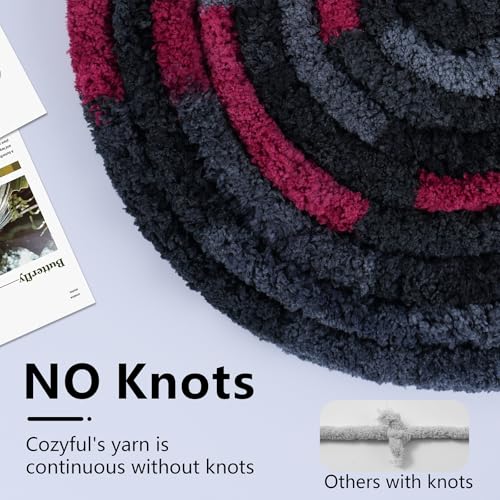 Image of Cozyful Chunky Yarn for Hand Knitting - #10 Chunky Chenille Blanket Yarn, Jumbo Big Thick Chunky Yarns for Crocheting, Tie Dye Bulky Knit Yarns, 8 Skein (20 yds 8 oz Each Skein), Grey & Black & Red