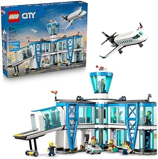 LEGO City Airport with Airplane Toy - Miniature Model Kit w/Terminal, Plane, Tug Car, Bridge, 9 Minifigures & Accessories - Birthday Gift Idea for 8+ Year Old Boys - 60502 - 1