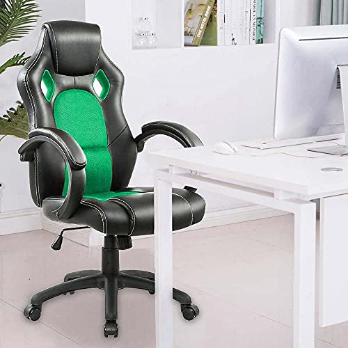 Sedia Sportiva Poltrona Direzionale da Ufficio 4 Ruote Girevole 360° Modello Racer Gaming Design Extra Lusso in Ecopelle Nero e Tessuto (Verde) - Sedia gaming - Immagine 1
