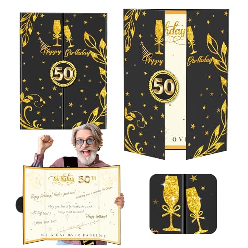 50th Birthday Guest Book Black Gold Party Decorations 16.73x11.8inch,50 Years Birthday Signature Poster Card Gift Giant Guest Sign in Book Fifty Birthday Party Keepsake -Table Centerpiece Decor
