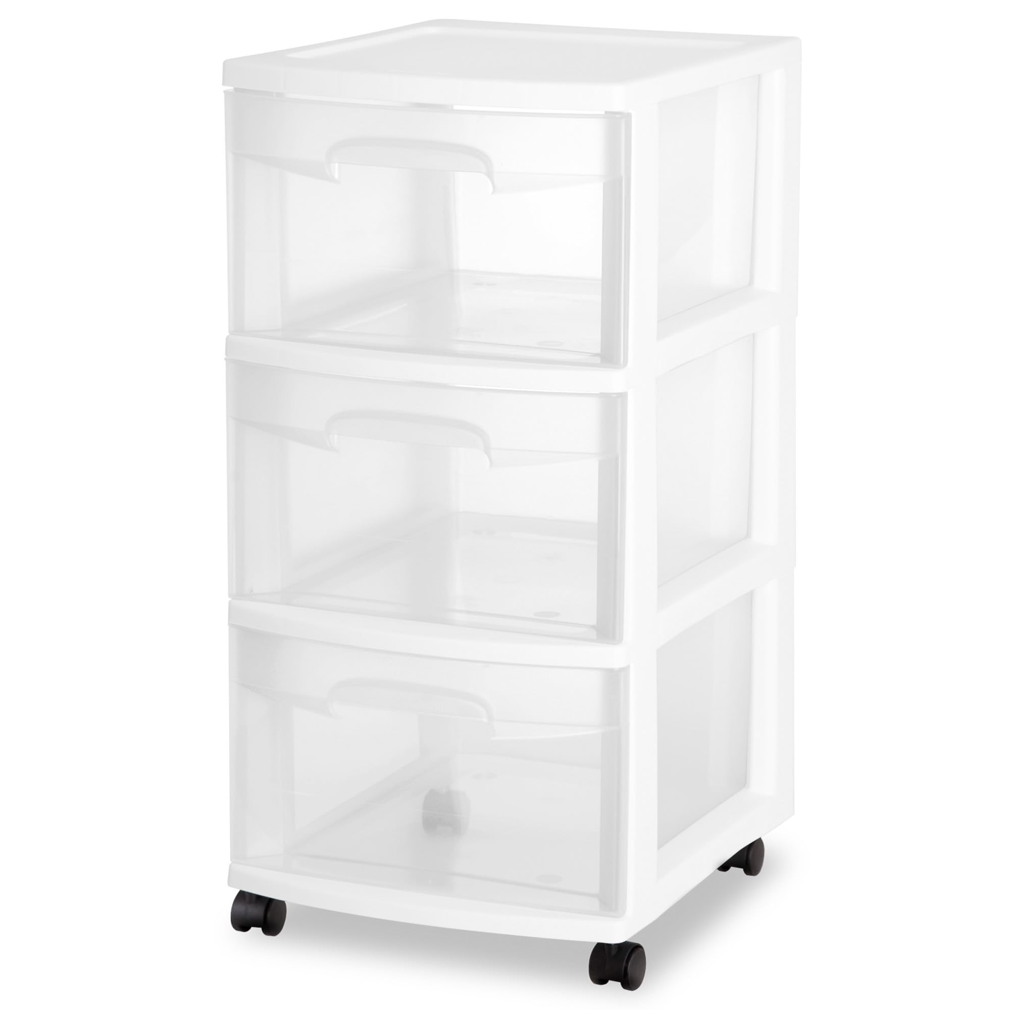 Sterilite 2 Pack Plastic Storage Organizer, 3 Drawer Rolling Bin Cart, Closet Organization, White