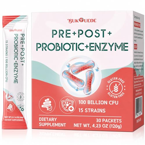 Probiotics for Gut Health Prebiotics and Probiotics 100 Billion CFU + 15 Strains + 17 Enzymes + Postbiotic Probiotics for Digestive Health & Bloating Relief Gut Health for Women & Men 30 Packets