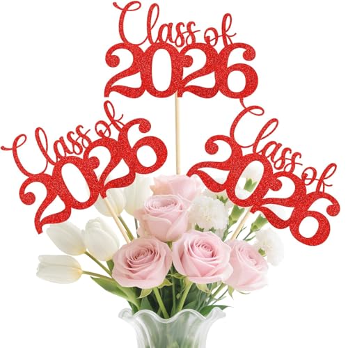 Image of Class of 2026 Decorations - 20 Pcs Red Graduation Centerpieces for Tables, Double-Sided Red Graduation Decorations 2026 with Grad Centerpiece Sticks