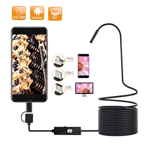 DECDEAL Endoscópio de lente de 6,5 MM 6 LED IP67 à prova d'água Fio de boroscópio de inspeção 5M Sn