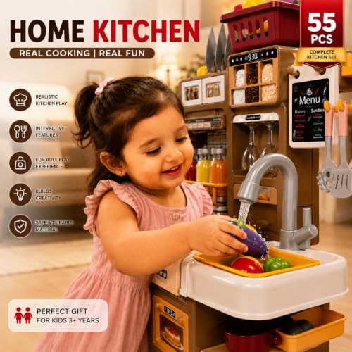 Image of Kids Kitchen Play Set with Lights & Sounds (55pcs)