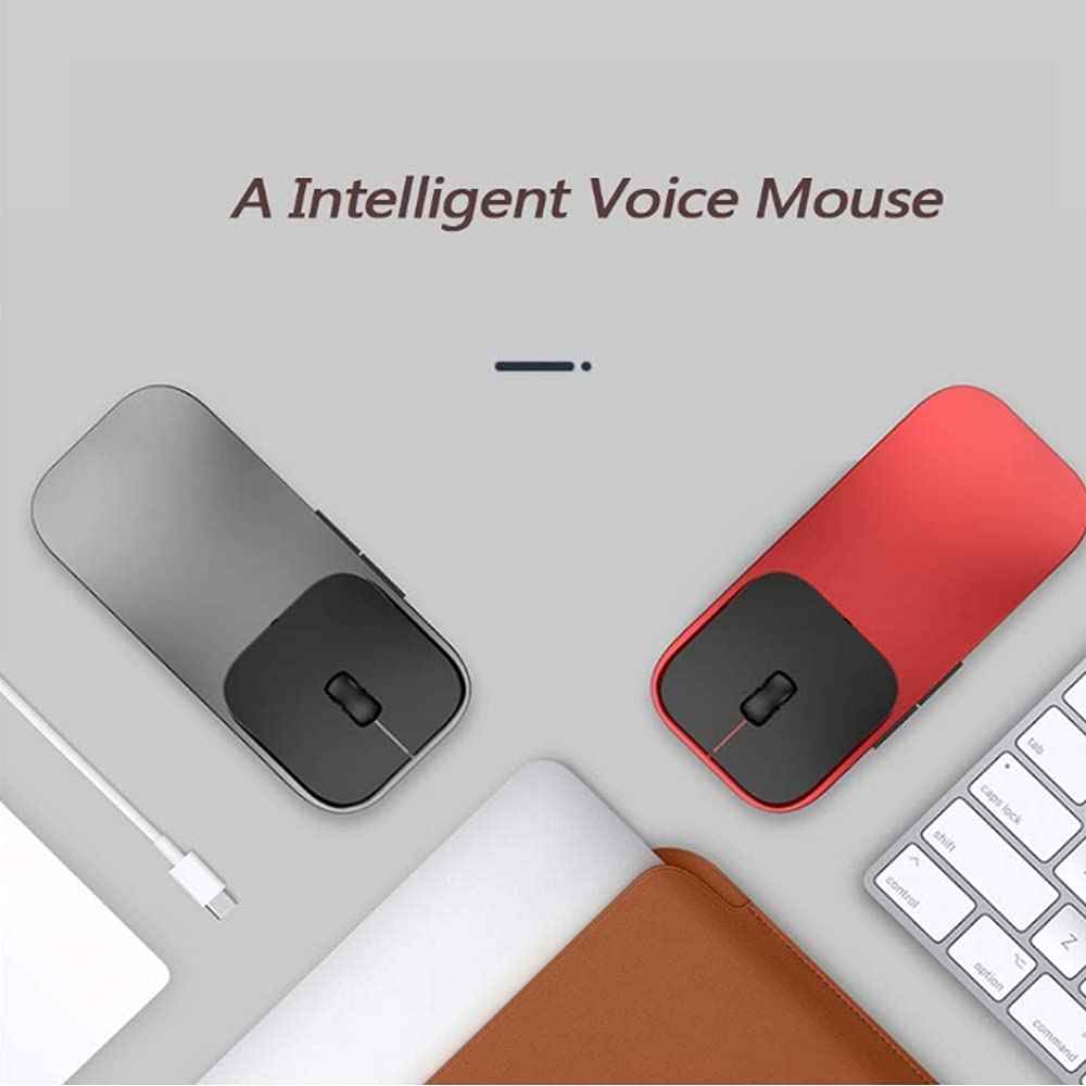 Sztuczna inteligencja rozpoznawanie głosu mysz wejście Bluetooth bezprzewodowa mysz inteligentna myszka, 2,4 GHz AI bezprzewodowa inteligentna mysz - wejście głosowe do biura i gier (czerwona)
