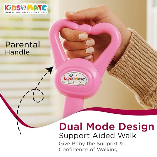 Image of Kidsmate Musical Walker for Kids for 6 to 18 Months | Walker for Babies with Rattles, Lights & Push Handle | Adjustable Height, 360 Rotating Wheels | Foldable Baby Walker for Boys & Girls - Pink