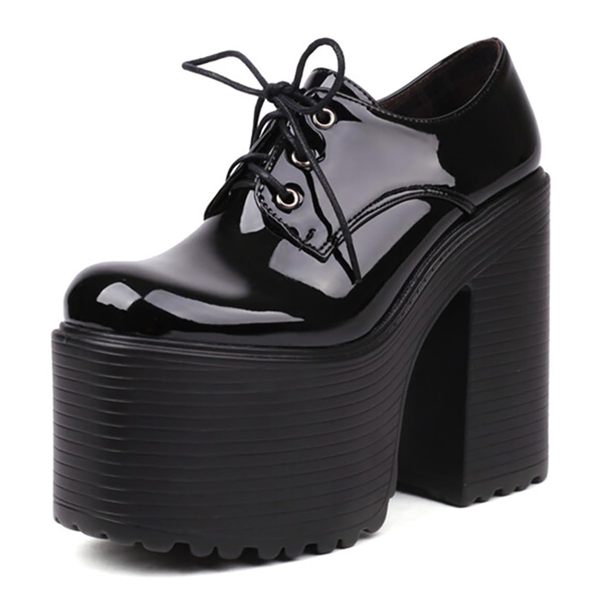 Zapatos de Salón con Plataforma para Mujer Punta Redonda Tacón Ancho para Discoteca y Pole Dance Mega Plataforma 8cm Tacones Extra Altos 13cm