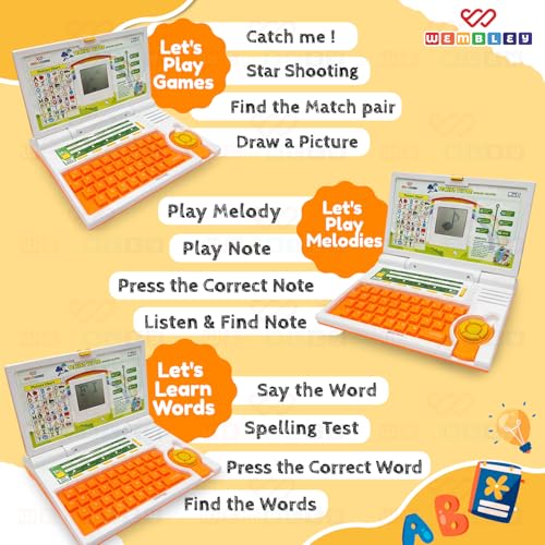 Image of Wembley Kids Laptop Educational Toy for 2-5 Year Old Boys & Girls | Interactive Learning Computer with Alphabet, Letters & Mathematics | Music, Logic & Memory Games | Birthday Gift for Kids