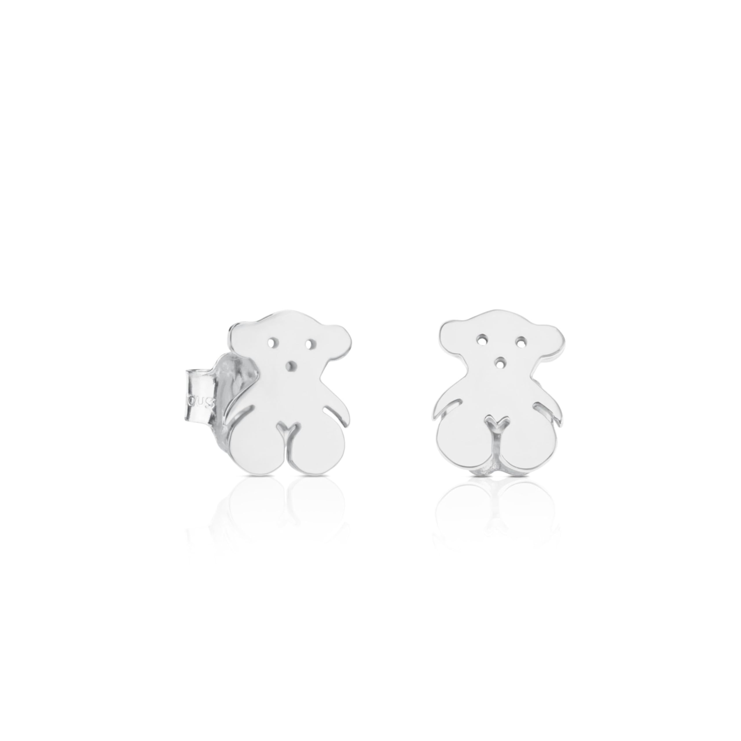 TOUS Pendientes de Metal Precioso para Mujer con Motivo Oso de 0.5cm y Cierre Presión, Fino y Elegante, Colección Puppies