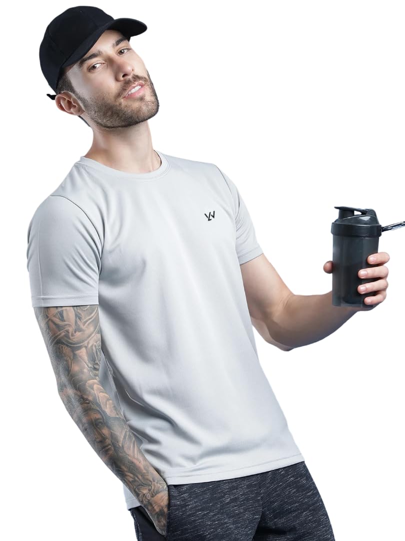 Men Polyester Solid Quick Dry Half Sleeve Regular Fit Round Crew Neck Active Sportswear Gym T-Shirt for Workout Training Running and Fitness Activities-image-45