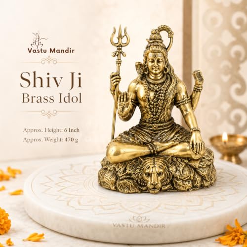 Image of Brass Lord Shiva Idol, Vastu Remedy for Meditation (6 Inch, 730 g)