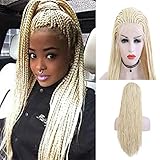 RONGDUOYI Micro Braided Lace Front Wig Long Blonde Braided Synthetic Heat Resistant Fiber Wigs with Baby Hair For Women(24 Inch)