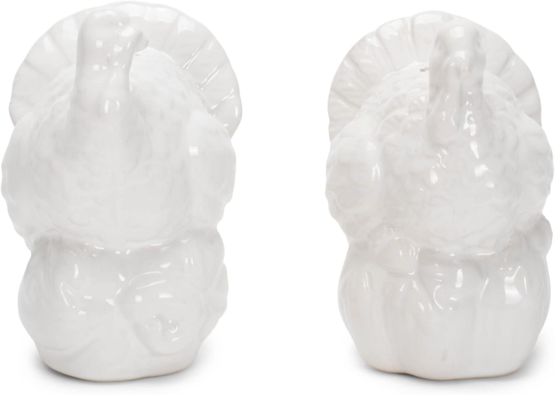 Nat & Jules Turkey atop a Pumpkin 3 x 2 Ceramic Salt and Pepper Shakers: Perfect for Thanksgiving & Indoor Fall Décor - Set of 2, Classic White
