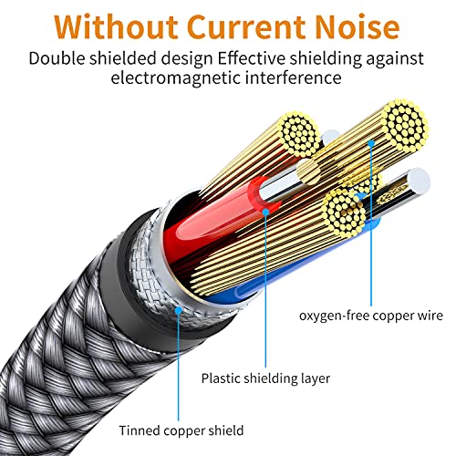 2 Pack Aux Cable, 6.6ft/2M TRS Auxiliary Cables 90 Degree Right 3.5mm Nylon Braided 1/8 AUX Cord for Car Compatible with Stereos, Speaker, iPod iPad Smartphone, Headphones Sony,Echo Dot,Beats- Grey by MCSPER - Image 4