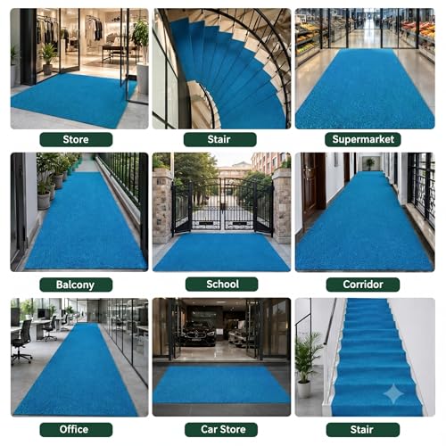 Image of TIB Cushion Noodle Mat for Home Entrance | Heavy Duty Anti-Slip Washable PVC Floor Mat for Bathroom, Kitchen, Bedroom & Office | Water Absorbent Indoor Outdoor Door Mat,Blue,4x17 Feet