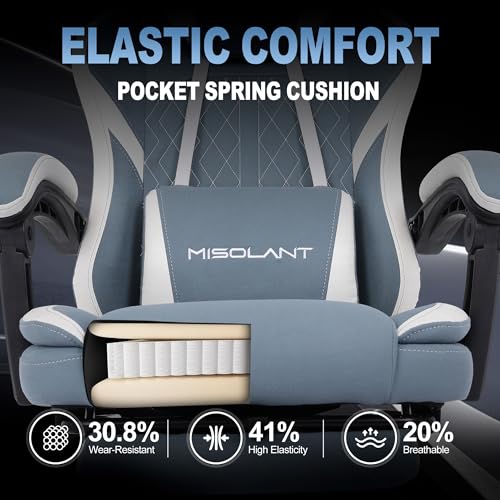 Image of Misolant Gaming Chair, Fabric Gamer Chair with footrest for Adults, High Back Ergonomic Computer Game Chair with Adjustable Headrest and Massage Lumbar Support, 90-155 Recline Free, Blue