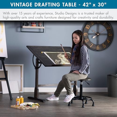 Studio Designs Vintage Drawing/Drafting Table with Pencil Ledge - 42" W x 30" D - Distressed Black - Adjustable Tilting Top by SD STUDIO DESIGNS - Image 3