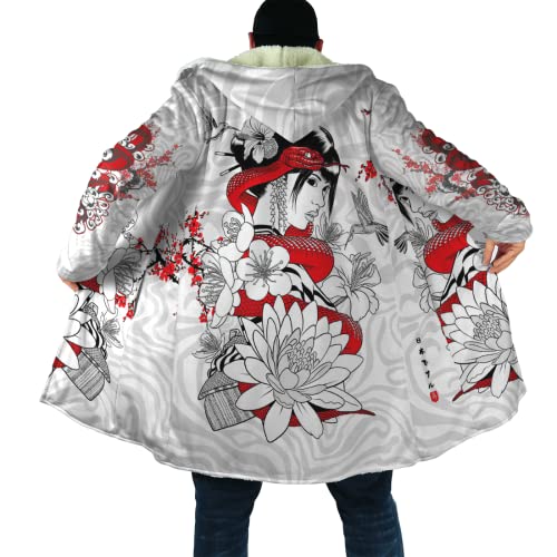 Veste à Capuche Homme d'hiver Cape Japon Mythe Guerrier Masque fantôme décontractée à Manches Longues imprimée 3D Coupe Vent Moyen et Long Manteau Polaire Sherpa épaissir Garder au Chaud Manteau Cover