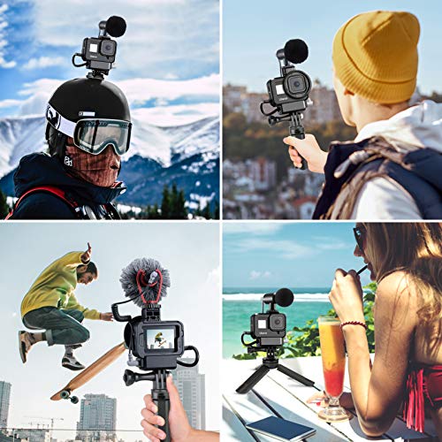 ULANZI Vlog Setup Kits for Gopro 8, G8-9 Housing Case + 3.5mm Video Recording Microphone + Mini Tripod Handle Grip Vlog YouTube Accessories for Gopro Hero 8 Black