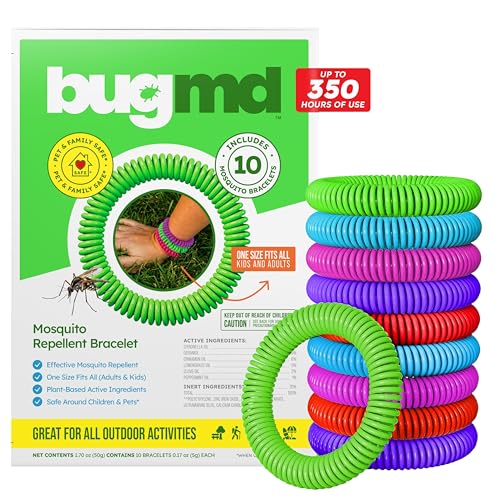 bugmd 10 pack mosquito bracelets deet-free bands for adults amp kids natural amp waterproof citronella wristbands for camping hiking beach travel amp outdoor essentials