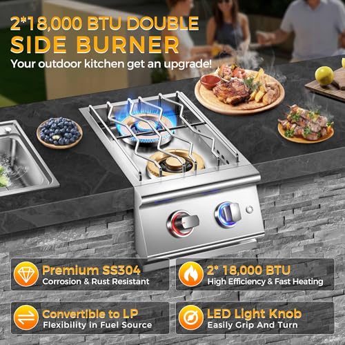 2 x 18,000BTU Natural Gas Side Burners for Outdoor Kitchen