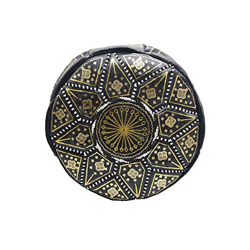 Pouf marocain fassi cuir véritable noir : assise d'appoint - 3