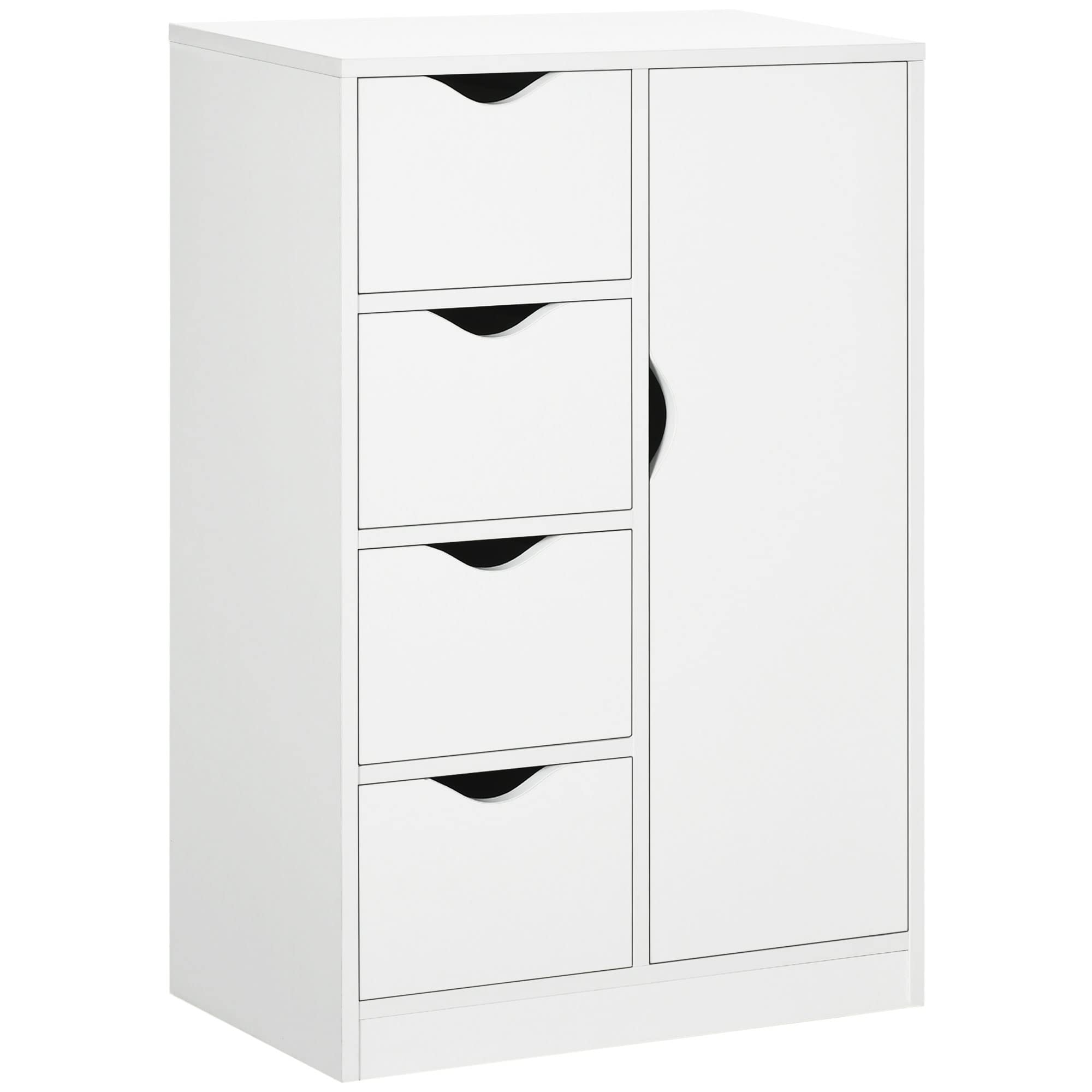 Homcom Freestanding Bathroom Cabinet With 4 Drawers And Door Cupboard White