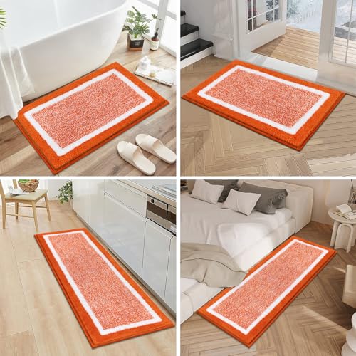 Pauwer Bathroom Rugs Sets 3 Piece Bathroom Shower Rugs with U-Shaped Contour Toilet Mat Absorbent Microfiber Plush Bath Mats Non Slip Bath Rugs Machine Washable Shaggy Bath Floor Mats, Orange
