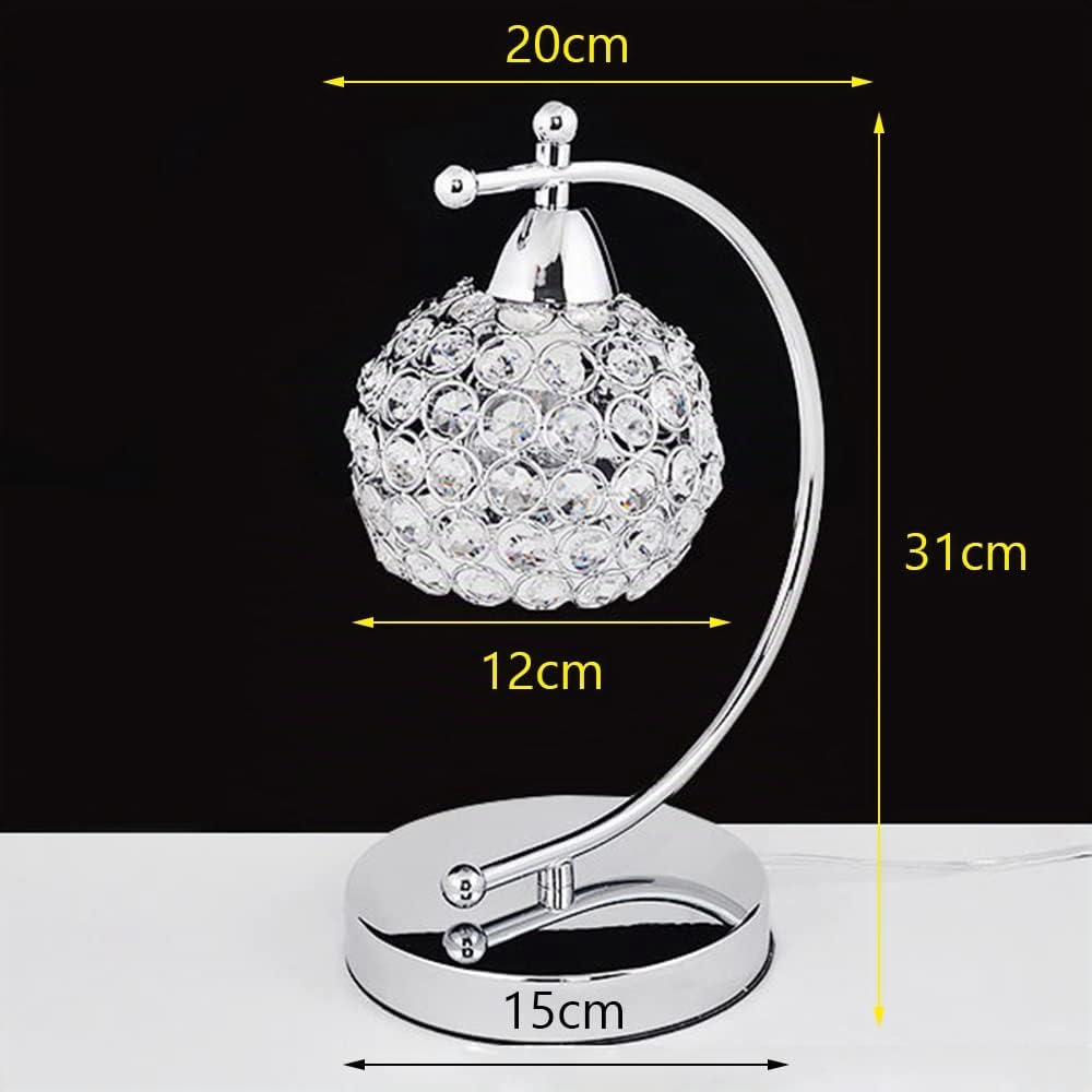 Lampada da tavolo moderna in cristallo, Lampada da comodino in argento cromato, Lampada da scrivania con interruttore on / off in linea, Luce notturna decorativa per camera da letto (Silver)