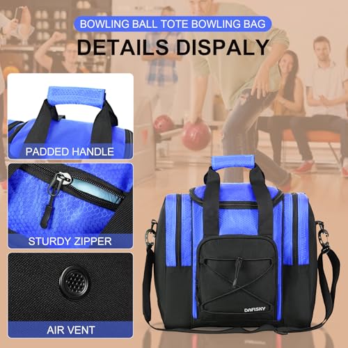 DAFISKY Bowling Ball Bag for Single Ball - Bowling Bag Tote for 1 Ball and Shoes with Padded Holder, 2 Pockets Fits Men & Women bowling Shoes Up To Mens Size 14, BLUE