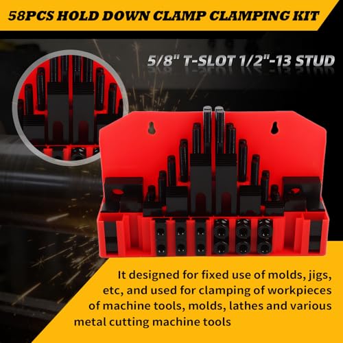 Image of 58 Piece 5 /8 inch T-Slot 1 /2 inch Stud Hold Down Clamp Kit | Compatible with Lathes & Metalworking Machine Tools