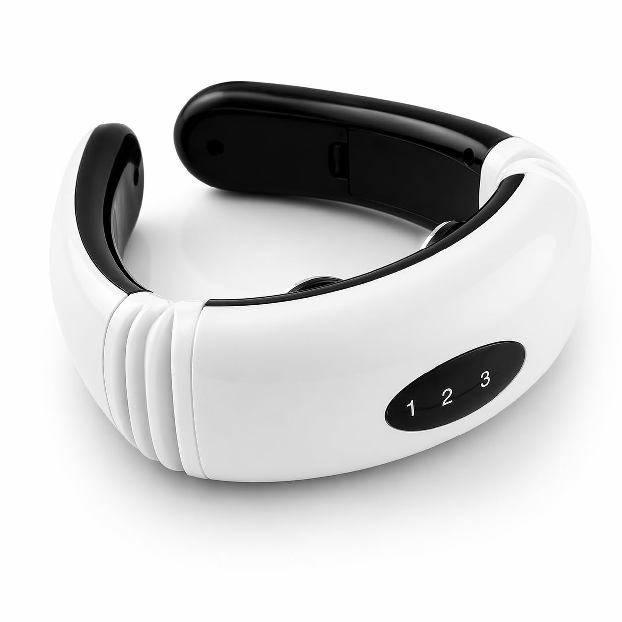 Masseur EMS Électrique pour Cou, Dos et Cervicales – 6 Modes, 16 Intensités, 2 Électrodes + 4 Patchs Conducteurs, Relaxation Musculaire Profonde, Basse Fréquence, Ergonomique, Blanc/Noir