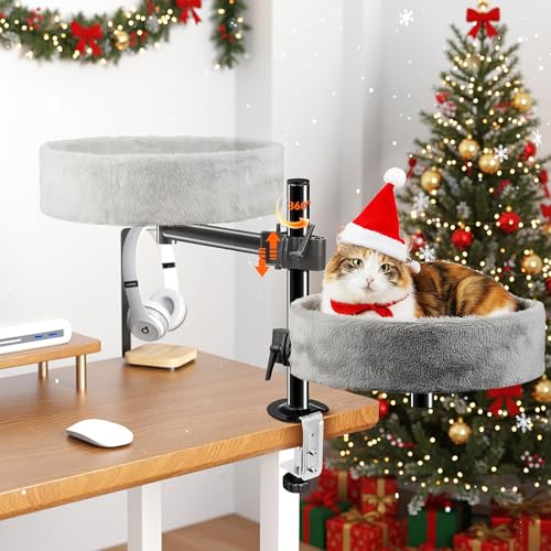 Cuccia per gatti da scrivania – Funzione girevole a 360° e regolabile in altezza, montaggio senza foratura, amplia il posto di lavoro, la casetta ergonomica per gatti mantiene il vostro gatto vicino