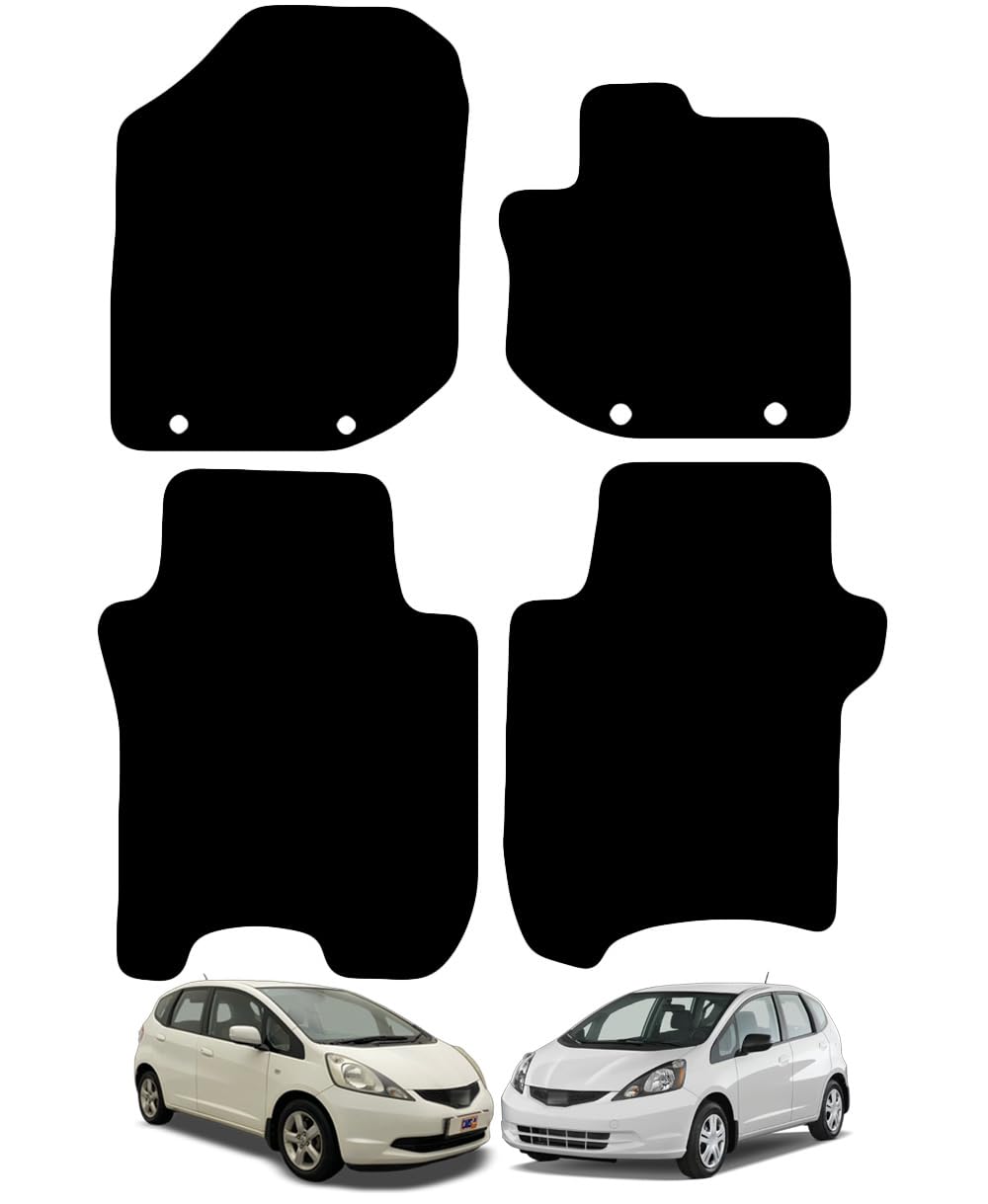 Carsio Carpet Car Mats For Honda Jazz 2011 to 2015 4 Piece Set Tailored Fit Floor Mat Complete Accessory Black Custom Fitted - All Weather, Anti-Slip Backing & Black Trim