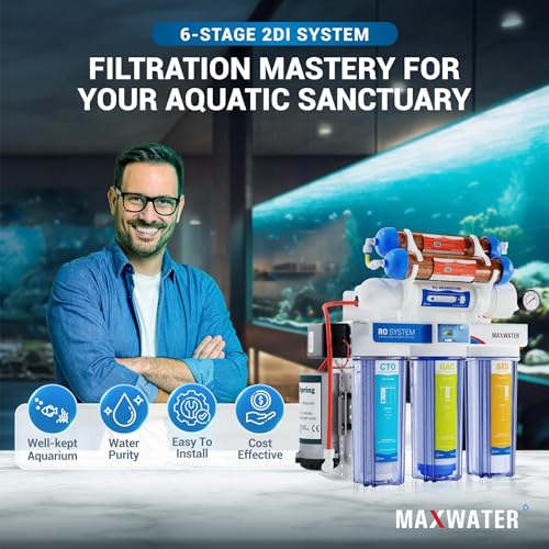 Image of Max Water 6 Stage 50 GPD (Gallon Per Day) RODI (Reverse Osmosis Deionization) Water Filtration System + Dgital TDS Meter + Booster Pump for Aquarium