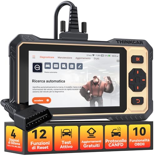 OBD2 Auto Diagnostica, ThinkScan 662 Scanner Diagnostico per Auto con 12 Funzioni di Reset + Diagnosi di 4 Sistemi (ECM/TCM/SRS/ABS), Strumento per Test Attivi, Protocollo CANFD, Aggiornamenti a Vita