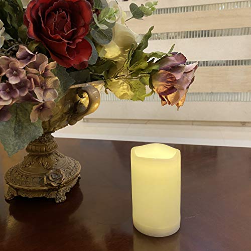 Image of 1 Pack Outdoor Flameless Pillar Candle with Remote and Timer Waterproof Battery Operated Electric LED Candle Set for Gift Home Decor Party Wedding Supplies Garden Christmas Decoration, 3 inch x 5 inch