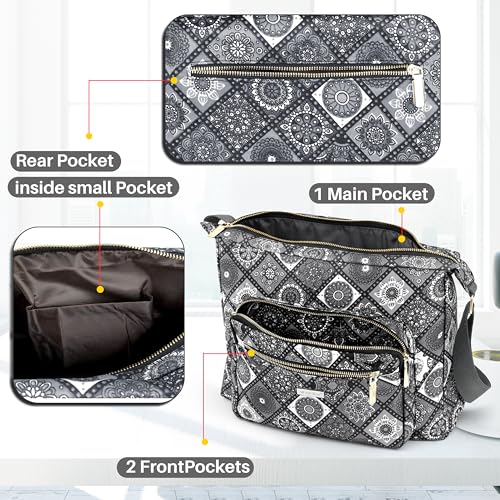 Image of Storite Women's Printed Crossbody Sling Bag | Multi Pocket Lightweight Shoulder Bag | Adjustable Strap Travel Messenger Bag | Boho Design Casual Everyday Purse
