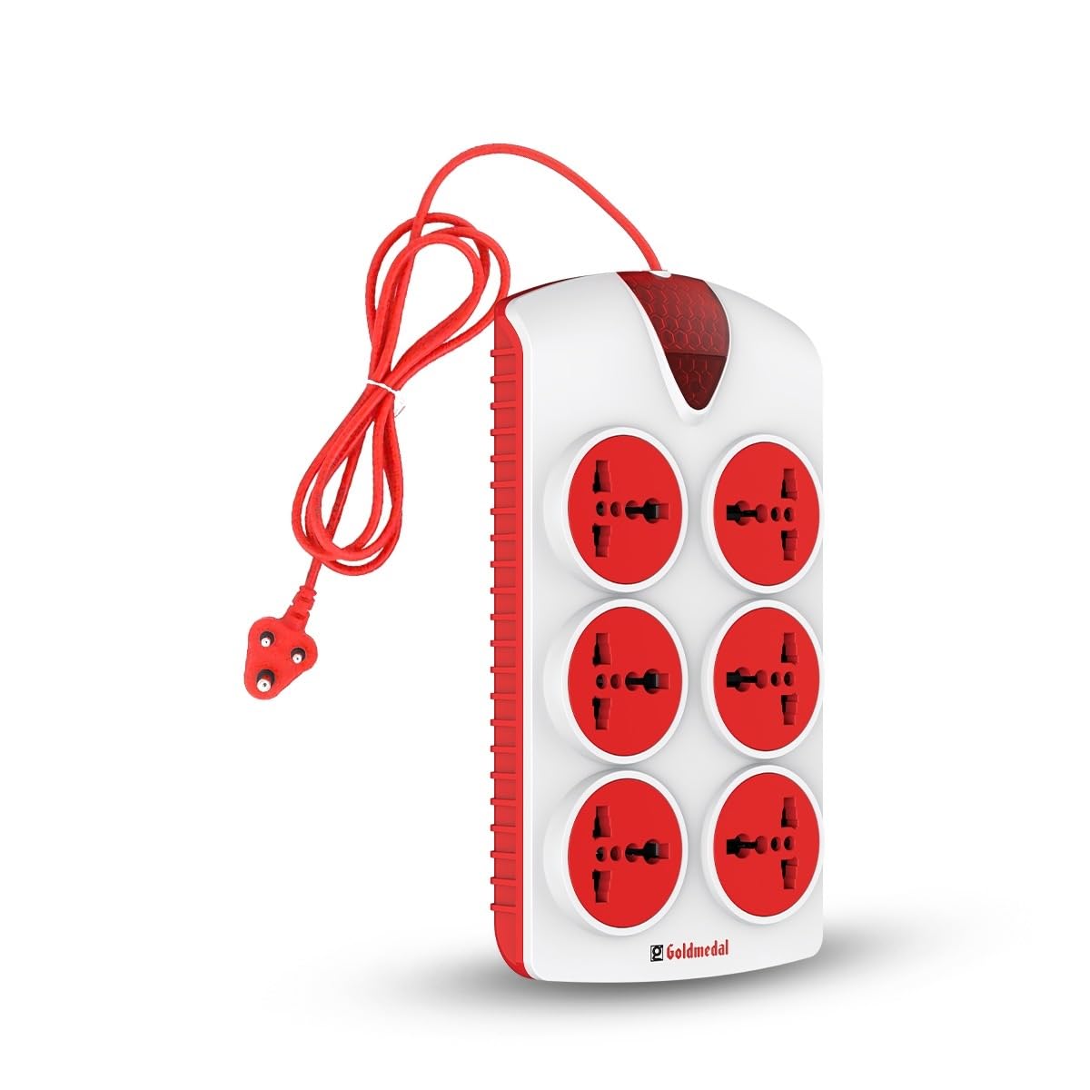 - Goldmedal Essenza Plugged-in 6x1 Extension Board with Surge Protection | 6 Universal Sockets | 2-Meter Heavy-Duty Cable | Master Switch with Indicator| Multi Plugs for Home Appliances & Office - White