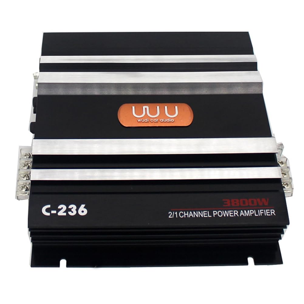 Amplificador de Coche de 3800 W Amplificador de Potencia de Audio EstéReo para Coche de Alta Potencia de AleacióN de Aluminio Negro de 2 Canales para Subwoofer de Coche