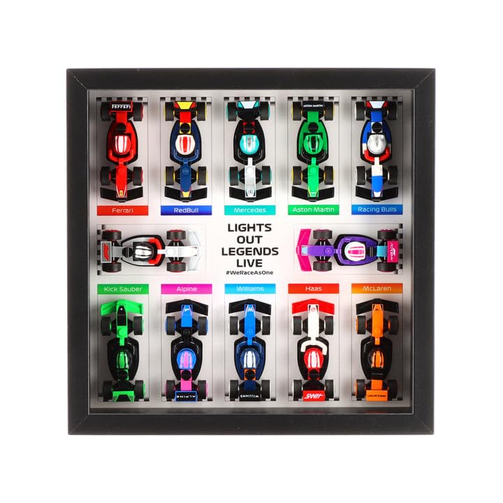 Display Case compatible with LEGO 71049 F1 Collectible Race Cars Display Compatible with Ikea SANNAHED Frame, (UV Printed Panel + White Ikea Frame)