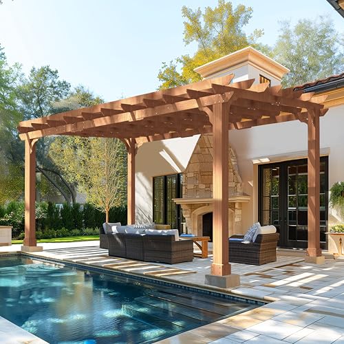 MUPATER 12x16 FT All Cedar Wood Wooden Pergola Kit with Stakes, Quality Supported Structure, Snow and Wind Supported, Outdoor Pergola Garden Shelter with Cedar Framed for Backyard, Deck, Lawn