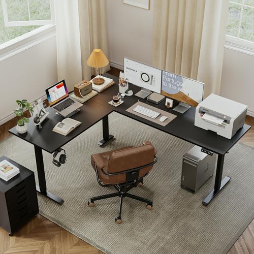 Image of Agilestic L-Shaped Standing Desk Adjustable Height, Electric Corner Standing Desk, Sit Stand Up Desk, 75x61 inch Sit Stand Computer Table, Black