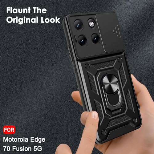 Image of TheGiftKart Tough Armor Bumper Back Cover Case for Motorola Moto Edge 70 Fusion 5G | Kickstand & Ring Holder | 360 Degree Protection Back Cover Case (PC & TPU, Sliding Camera Cover, Black)