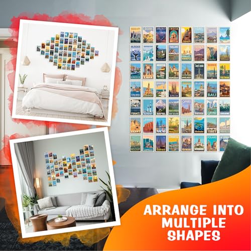 Image of CodersParadise Vintage Travel Wall Collage Kit - 54 PCS 4x6 Inch Self-Adhesive Posters for Bedroom, Study Room & Dorm Decor | Retro Travel Aesthetic Photo Wall Set for Teens, Girls & Boys