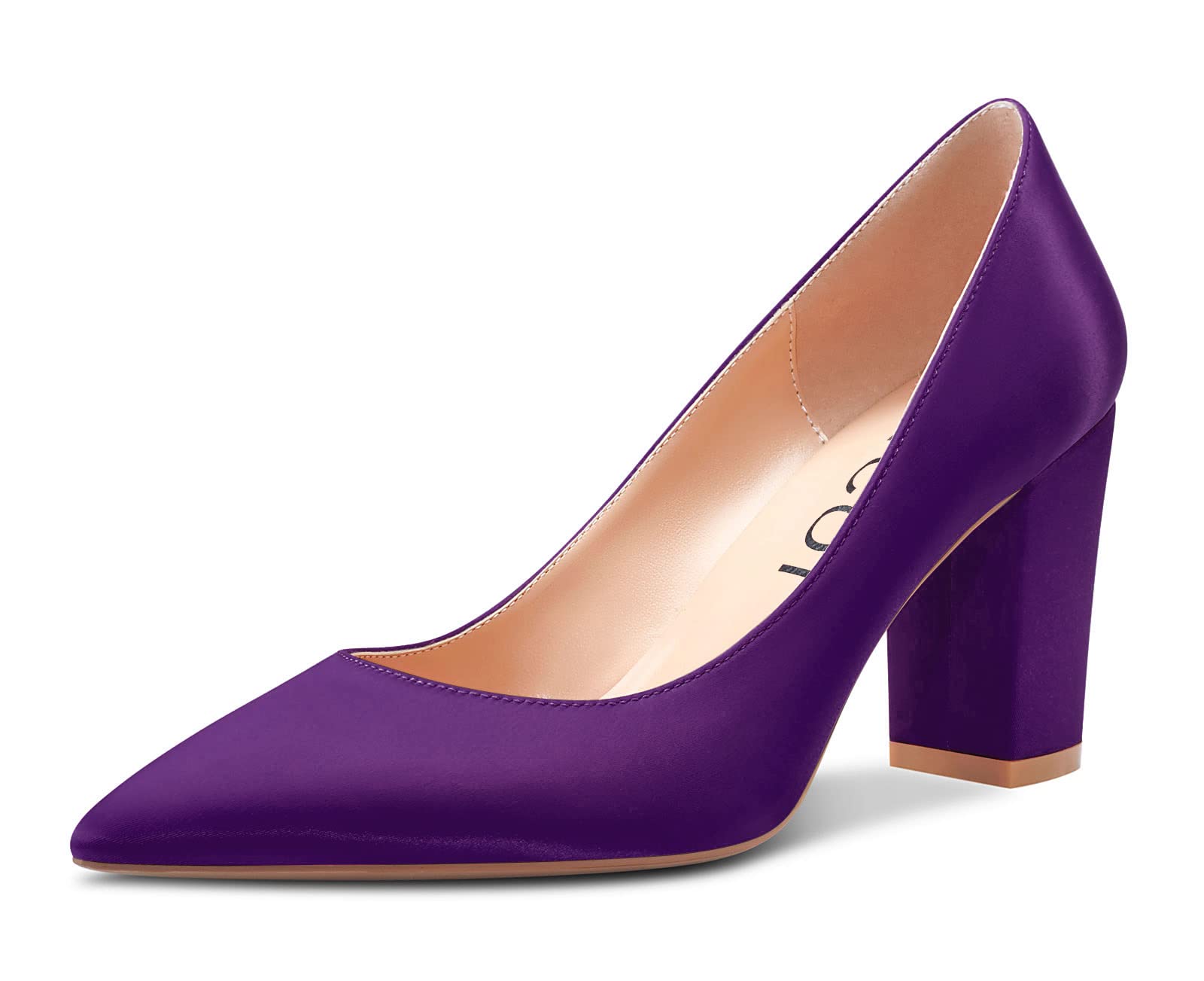 Aachcol Mujer Pumps Chunky Ancho Medio Heel Puntiaguada Punta Slip-on de Boda Oficina Fiesta Dress Zapatos Clásico 8 Inch